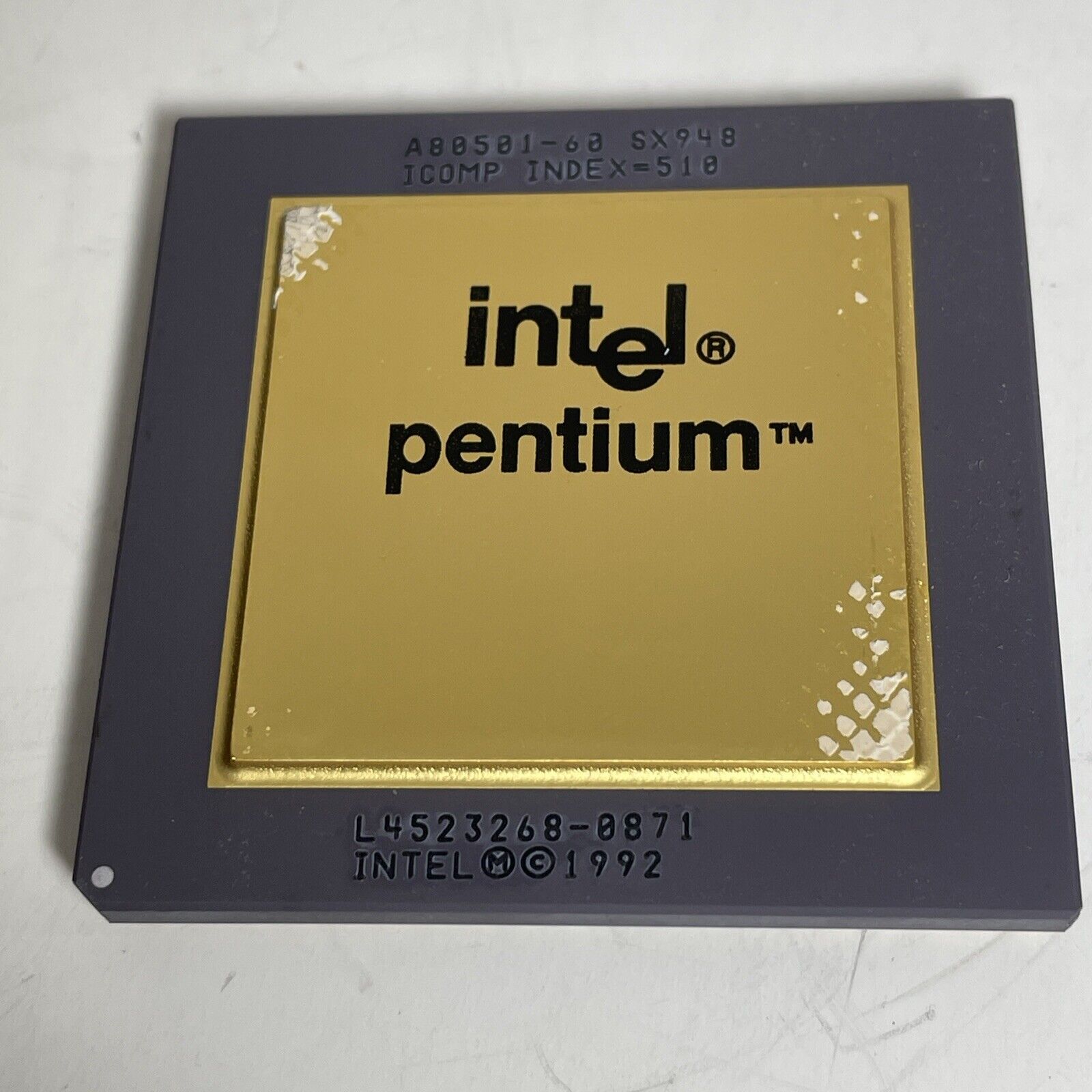 Vintage 1992 Intel Pentium 60 MHz CPU P60 A80501-60 SX948 Gold Top Processor