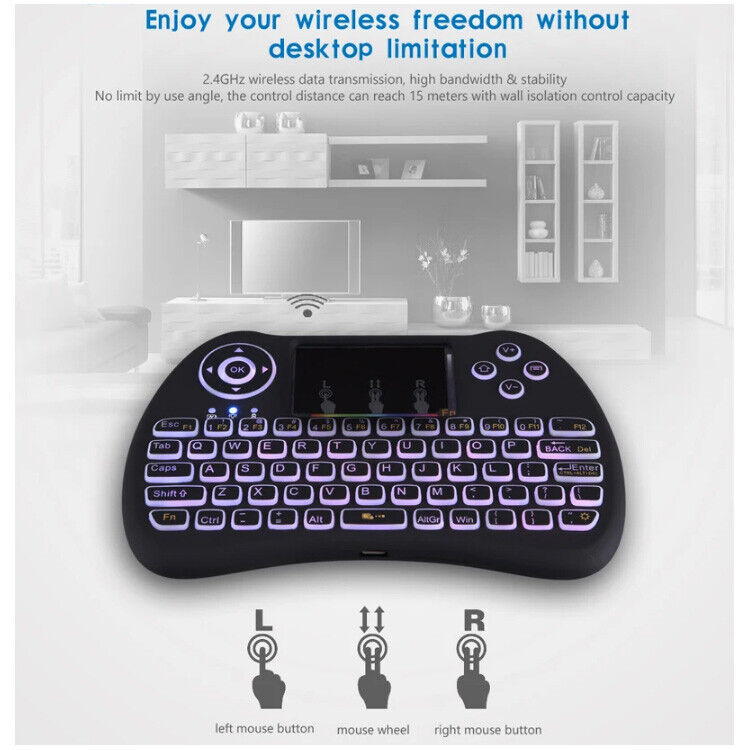 Color RGB Backlit Keyboard Touchpad Mouse Remote Control USB for XBox TV Box PS5