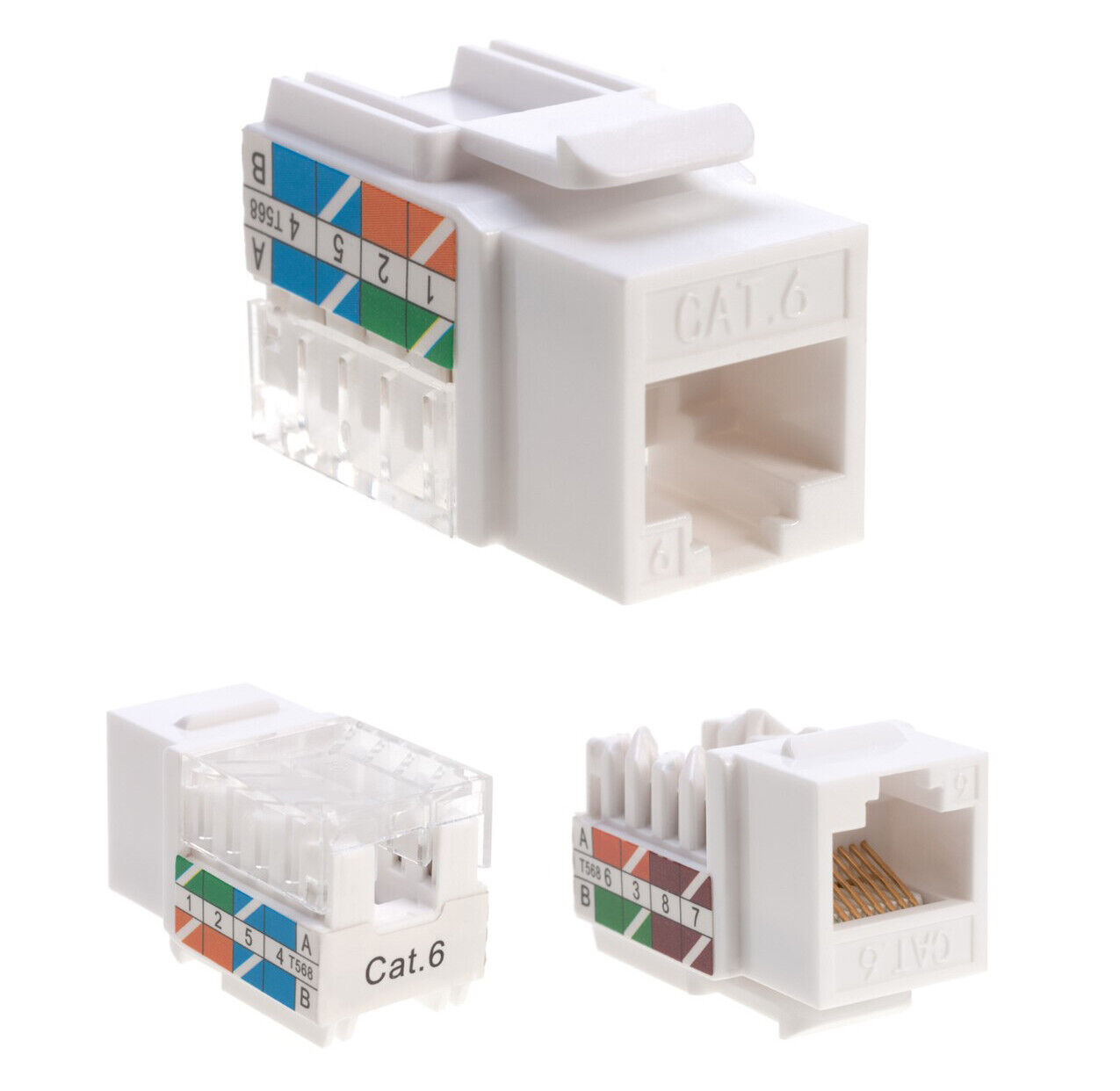 Cat6 White Keystone Jack 45° Angled Punchdown Network Connector Multipack LOT