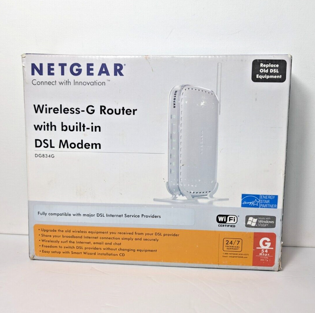 NETGEAR DG834G v4 Wireless-G Router Built-in ADSL Modem VPN Capable COMPLETE BOX