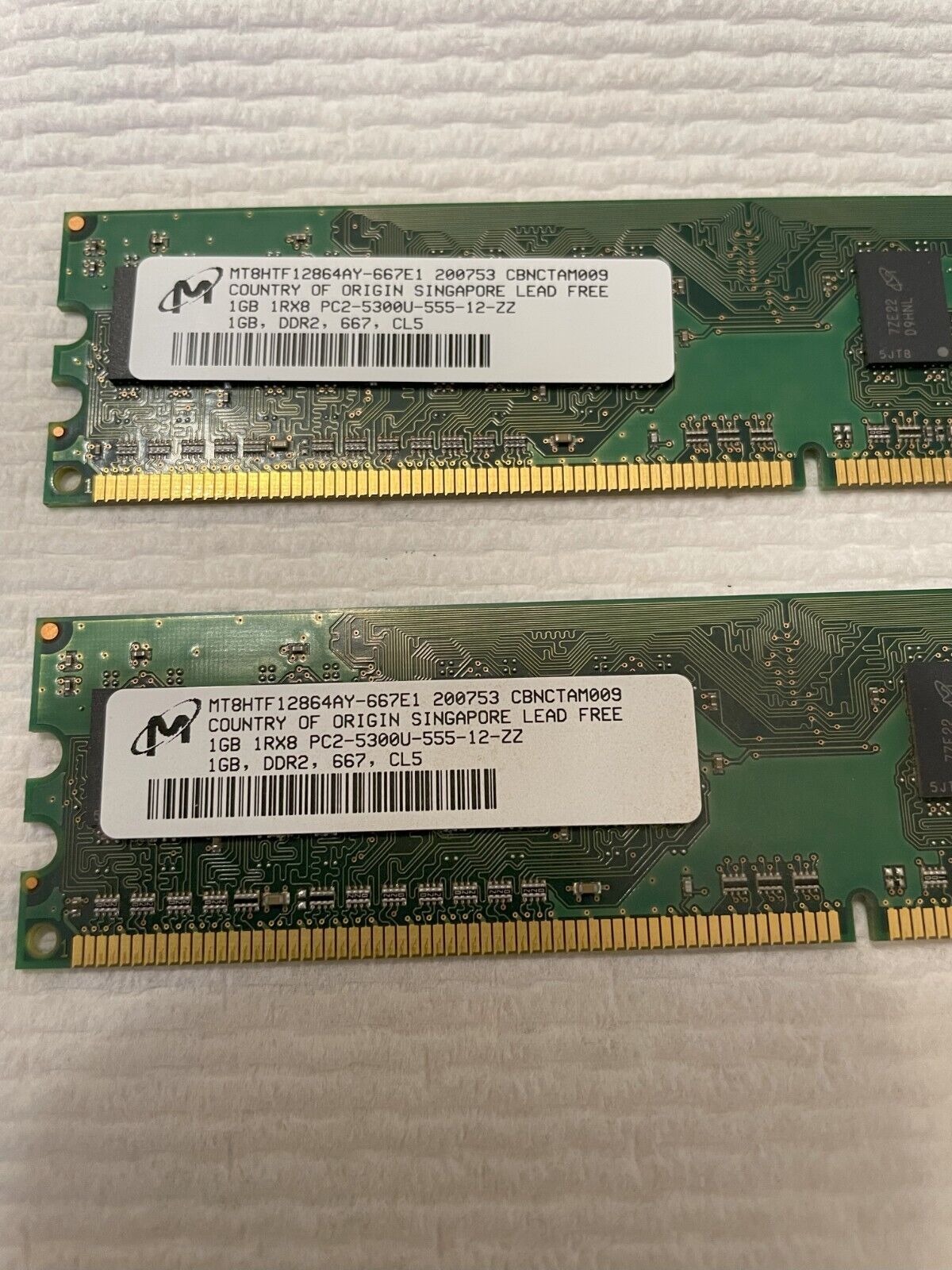 2GB 2x1GB MICRON DESKTOP MEMORY RAM 1GB 1Rx8 PC2-5300U-555 MT8HTF12864AY-667E1