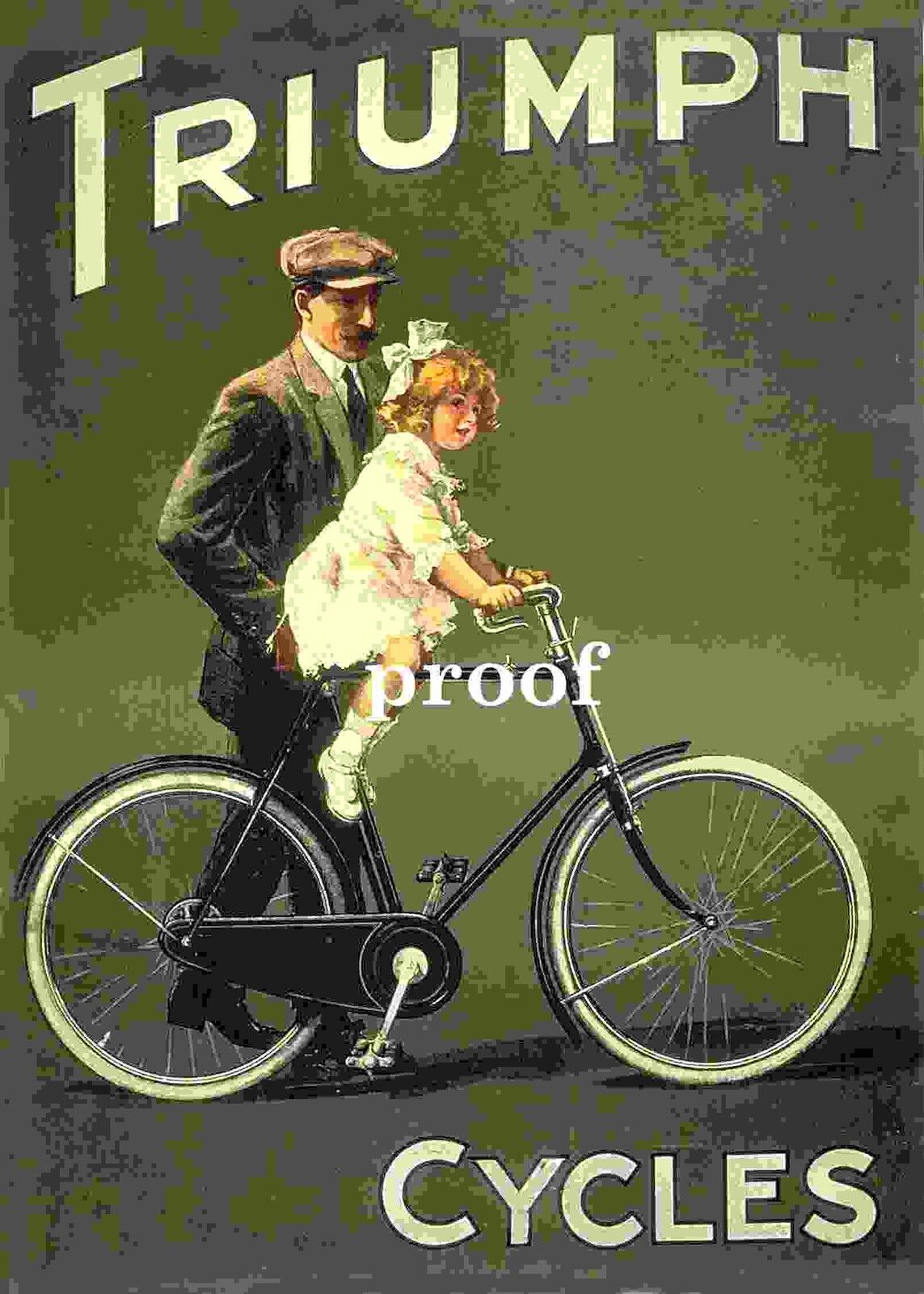 Triumph Bicycle Vintage Dad w/Young girl art print  1920 England USA