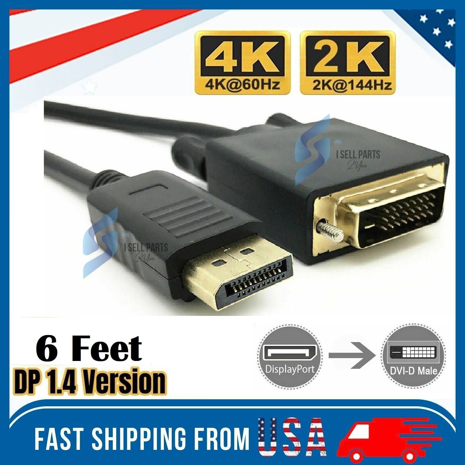 6 Feet Gold Plated DisplayPort DP to DVI-D Male Dual Link Cable Adapter 1080p