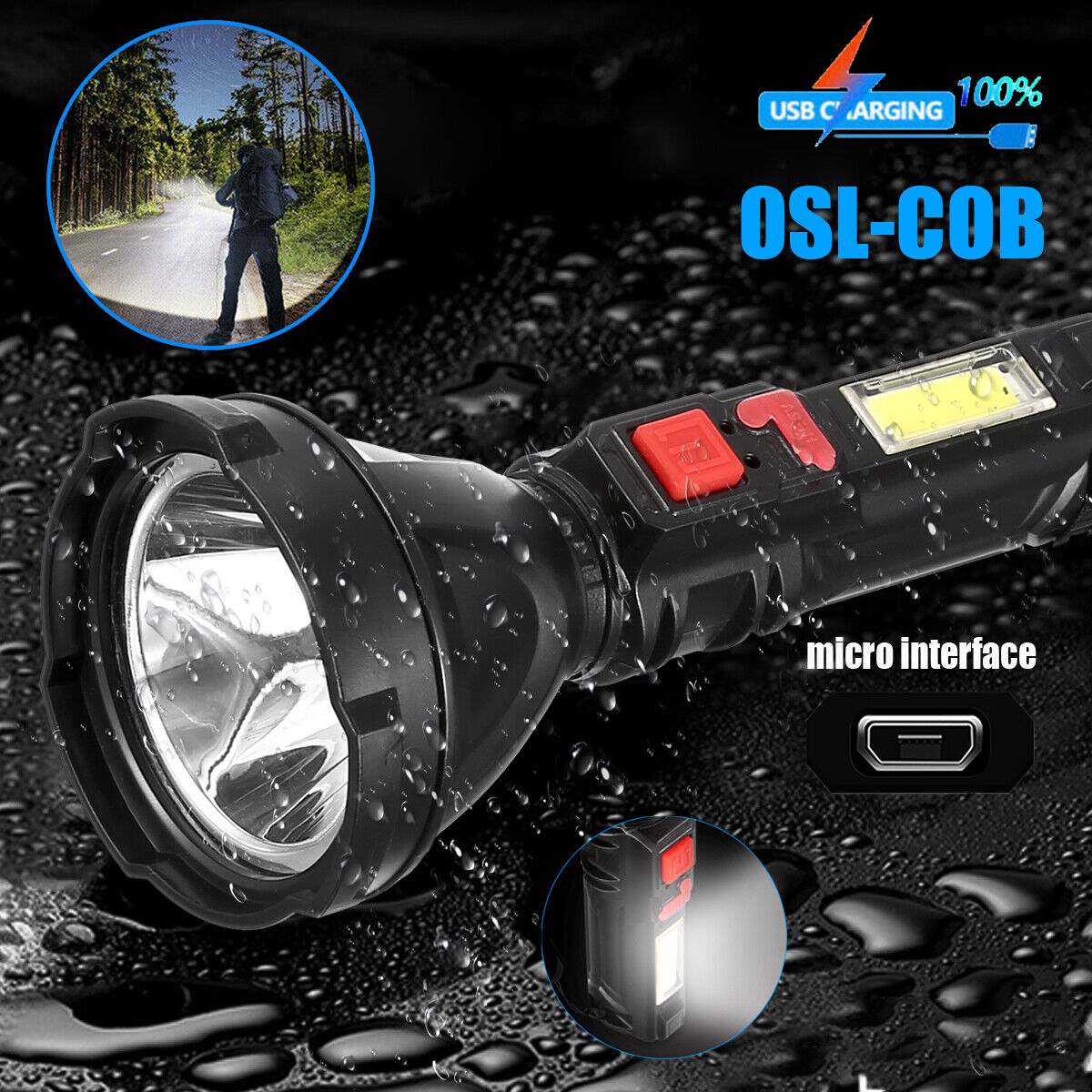 100000lm Tactical LED Flashlight Super Bright USB Rechargeable Torch Work Light