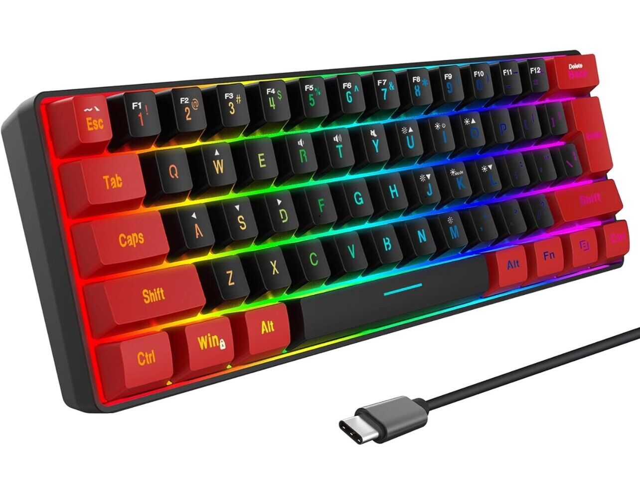 60% Keyboard Wired Gaming RGB Backlit Ultra-Compact Mini Keyboard Waterproof