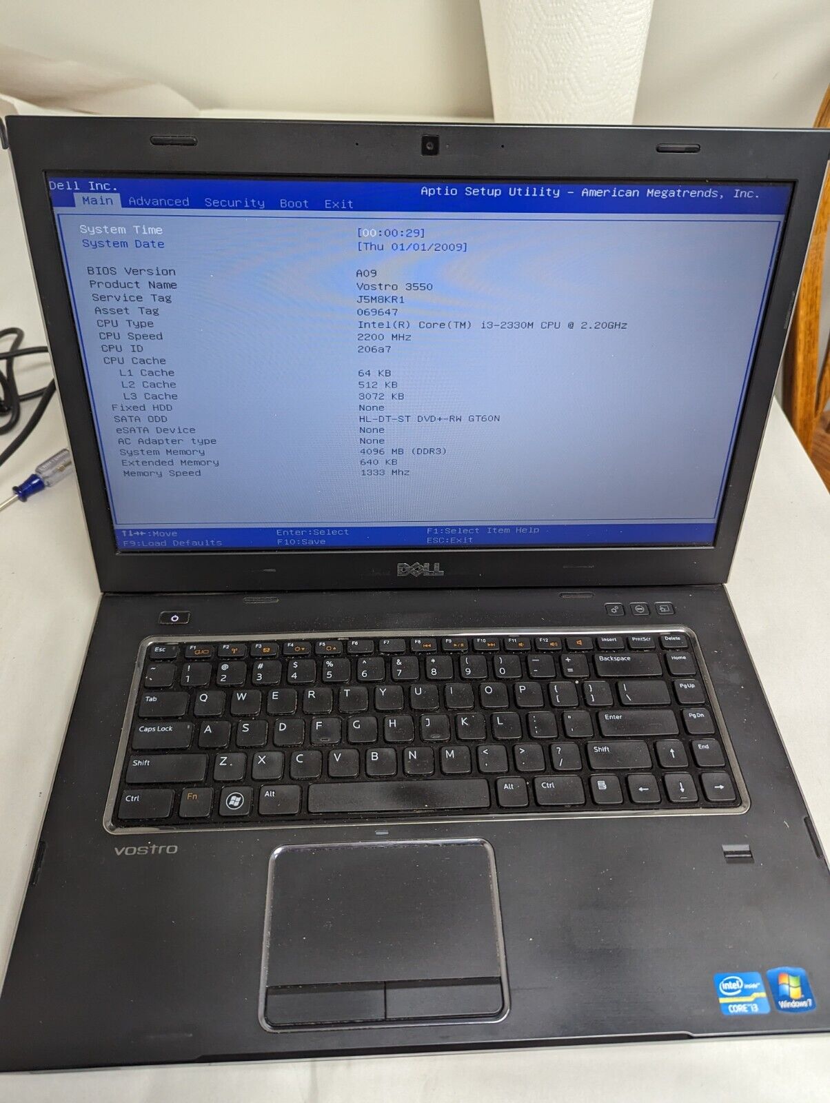 Dell Vostro 3550 laptop i3 2nd gen  Boots to Bios AS IS Read Description #11