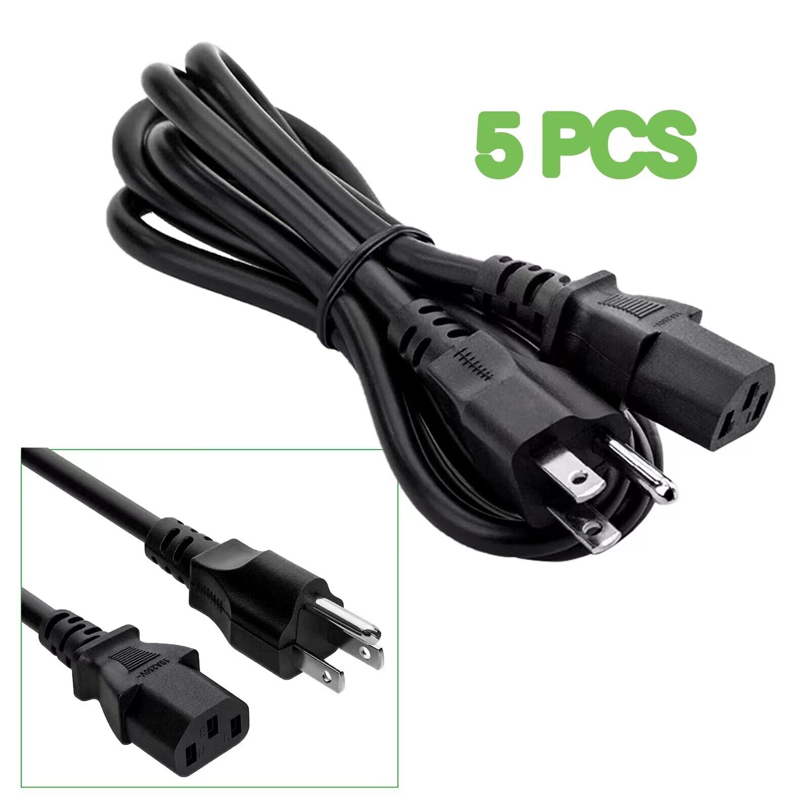 3.3ft 3 Prong AC Power Cord Cable Replacement for Desktop Computer Monitor. Lot