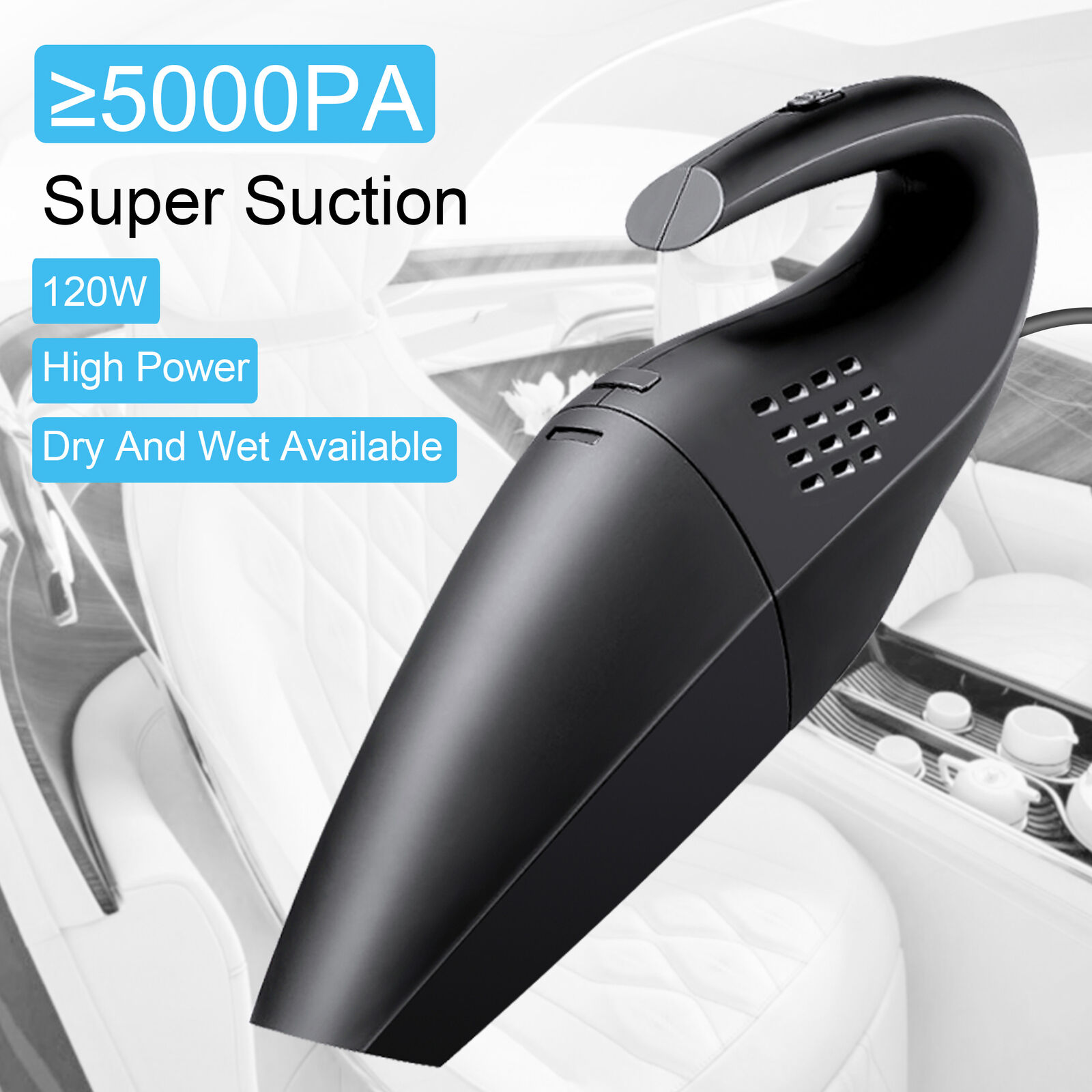 120W Portable Handheld Vacuum Cleaner Dry Wet Strong Suction For Car Home 5000Pa