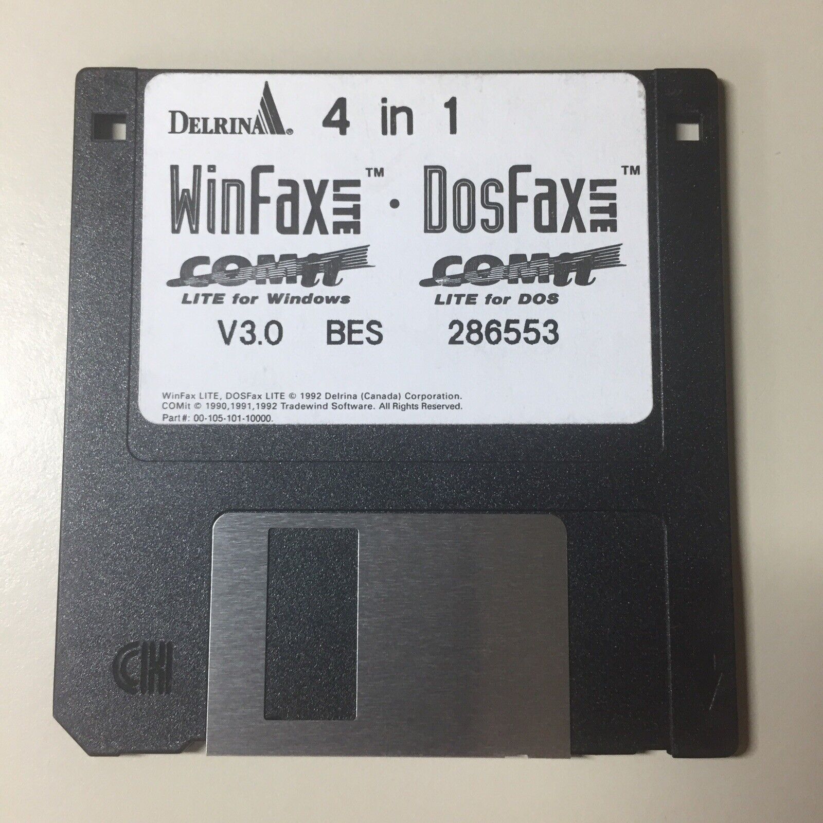 Vintage 1992 Delrina WINFAX LITE DOSFAX LITE Comit Windows/DOS 3.5” Disk VHTF