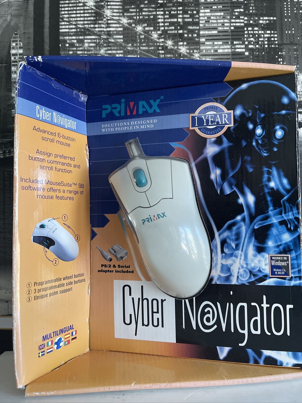 Vintage Primax Prima Navigator Pro PS/2 Mouse Windows 3.1, 95, 98, NT - NEW