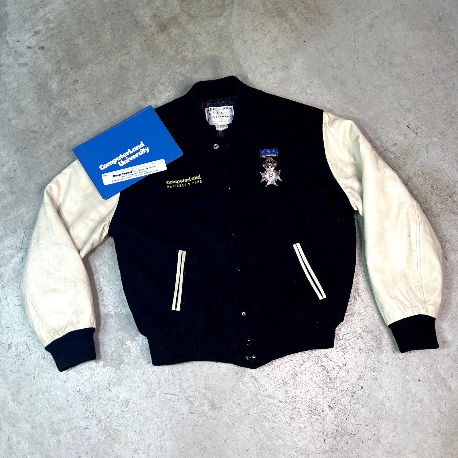 Vintage COMPUTERLAND Leather Jacket Early APPLE COMPUTER STORE MAC IBM PC 1992 s