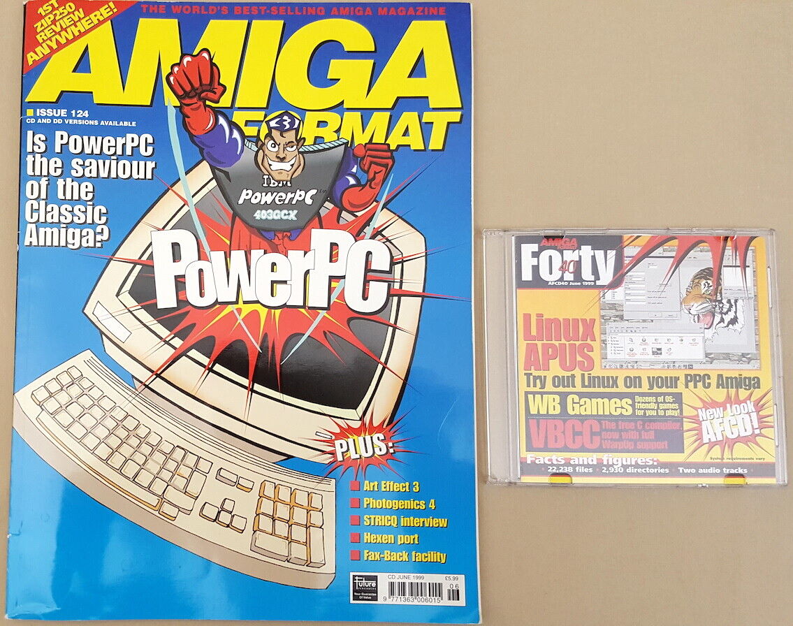 Amiga Format Magazine w/CD ©June1999 Linux APUS PPC VBCC C Compiler Games +MORE