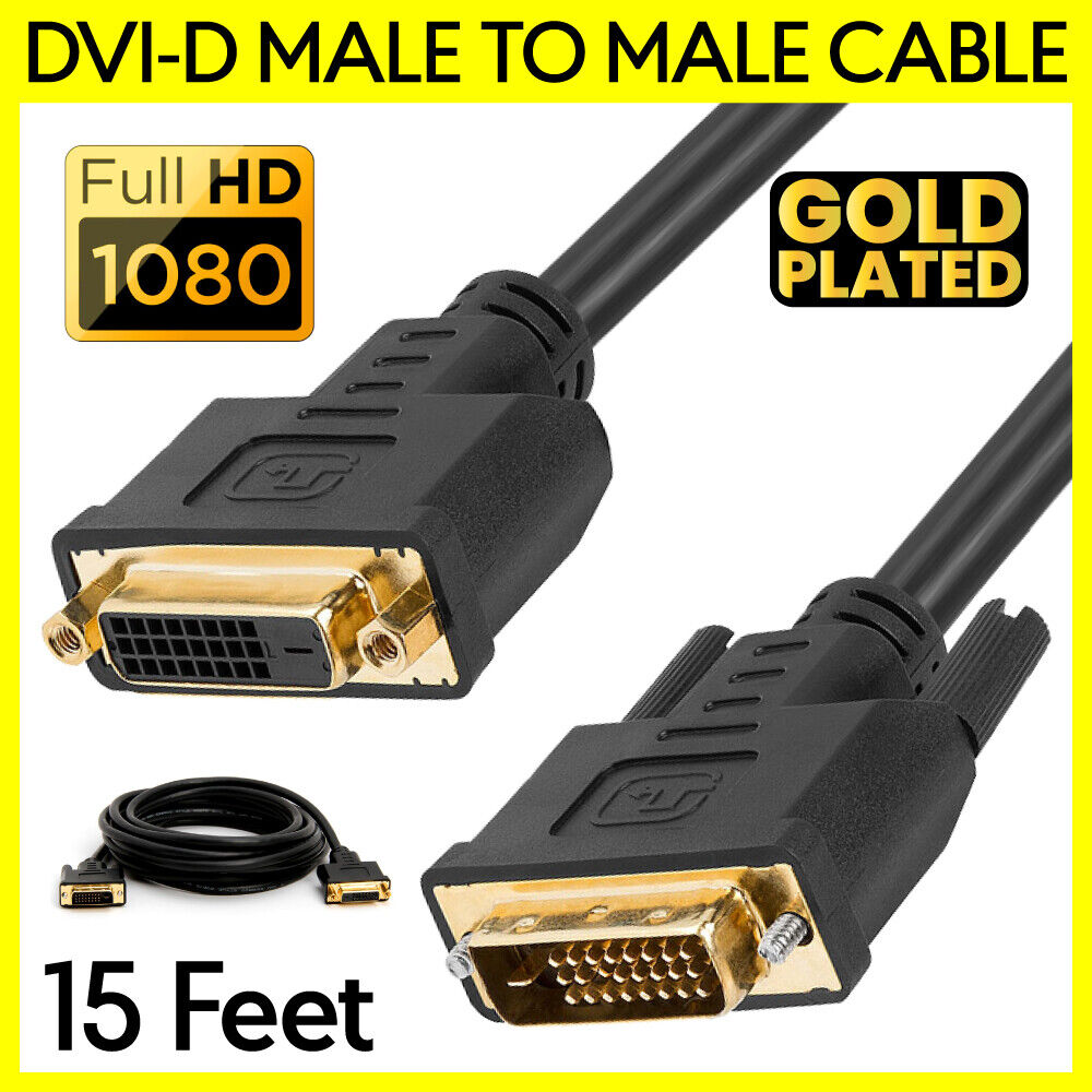 15 FT DVI Extension Cable DVI-D Male to Female Cord Extender Monitor Display