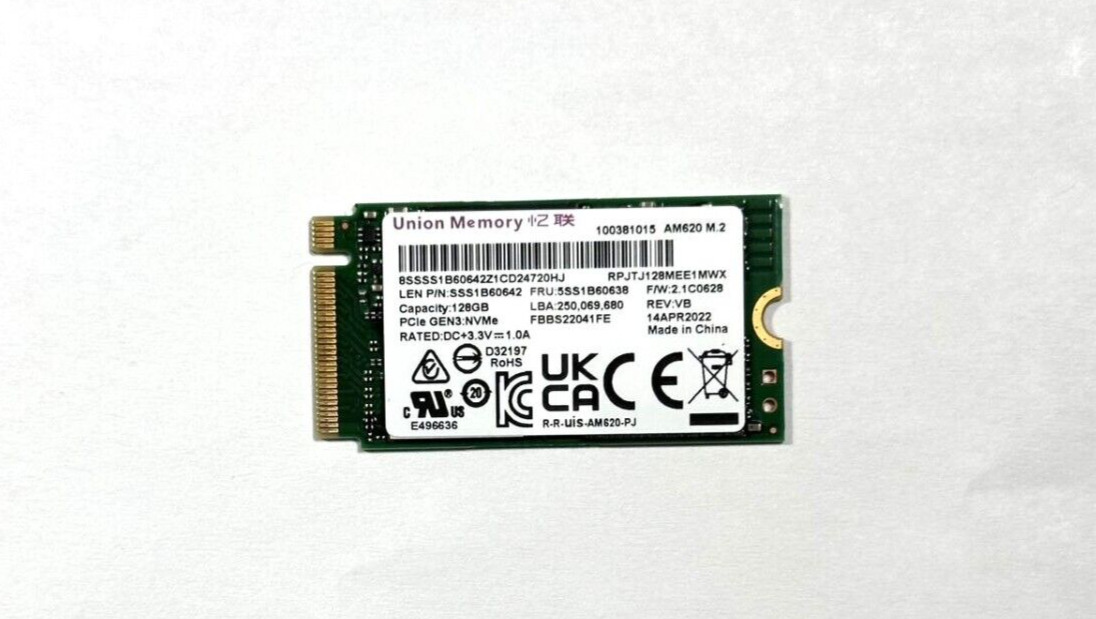 Lenovo Union Memory AM620 128GB Internal SSD (PCIe 3.0 x 4/NVME 1.3/M.2 2242)