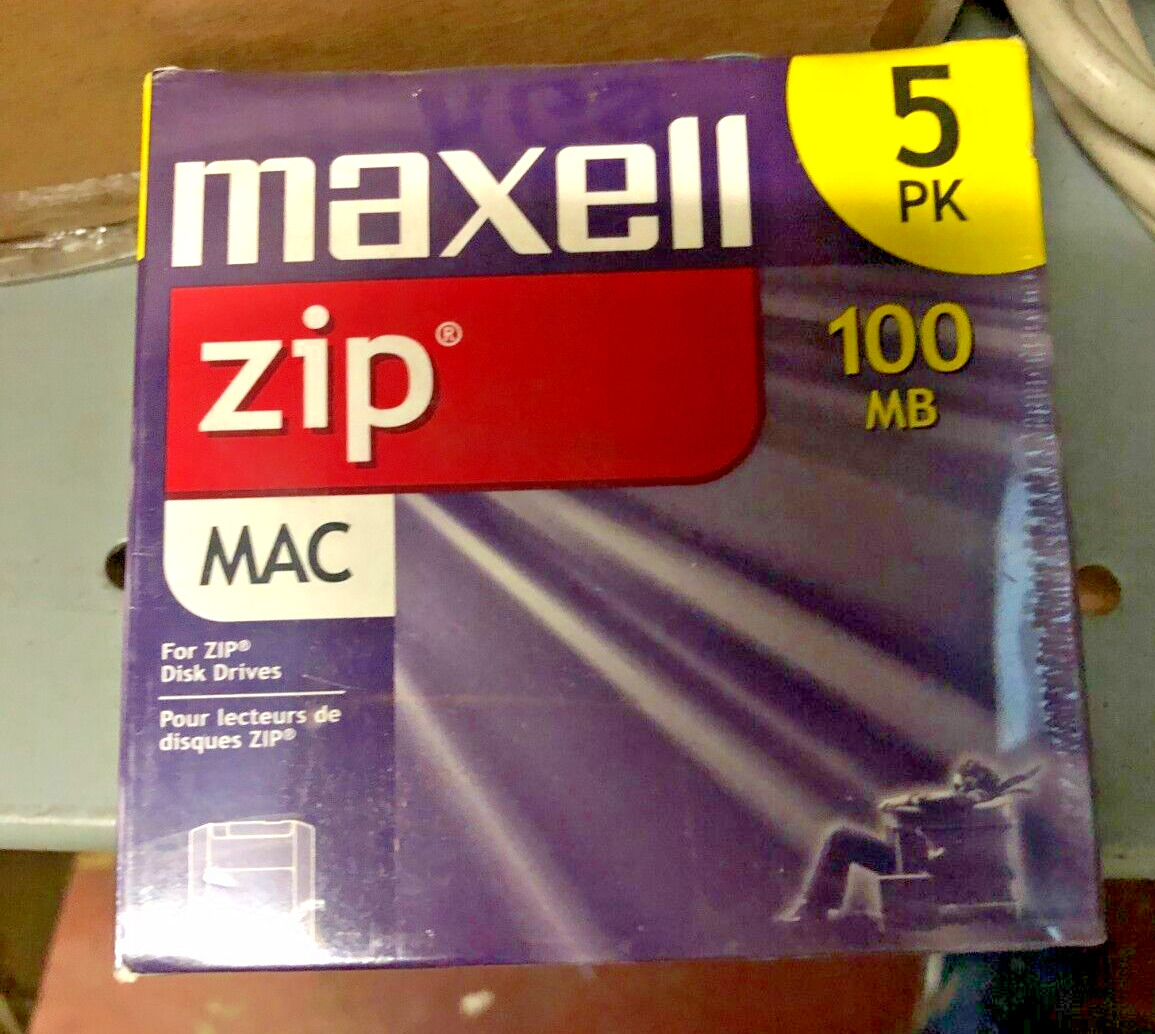 LOT of 5 Maxell Iomega Zip Disk PC100 MAC or IBM Diskette 100MB Storage Capacit