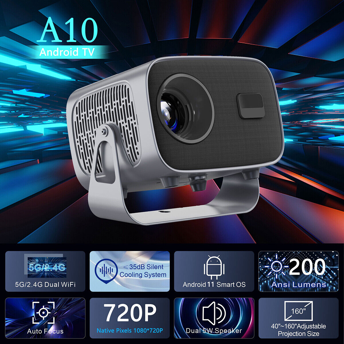 Exterior Proyector with 5G Wifi Bluetooth Home Mini Projector 4K HD 20000LM LCD