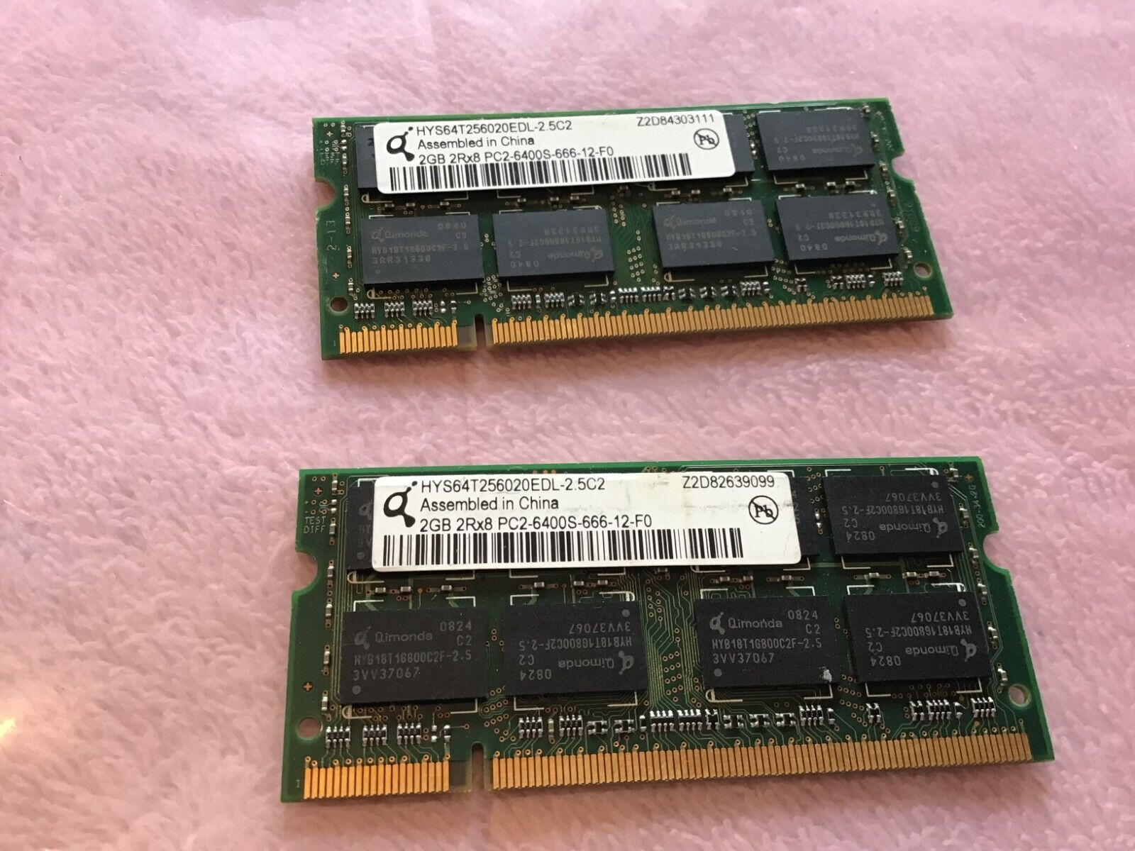 QIMONDA 4GB 2Rx8 PC2-6400S (2X2GB) DDR2 LAPTOP RAM HYS64T256020EDL-2.5C2