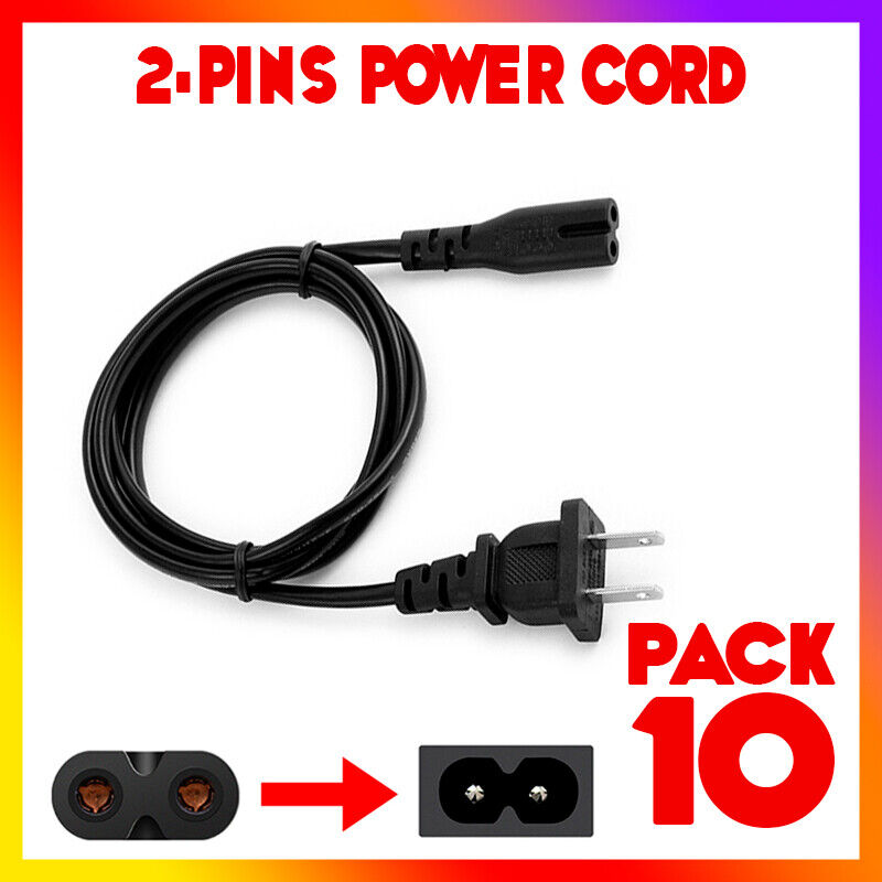 Lot of 10-100 Standard 2 Prong Power Cord Cable 5ft AC Adapter Figure 8 US Plug