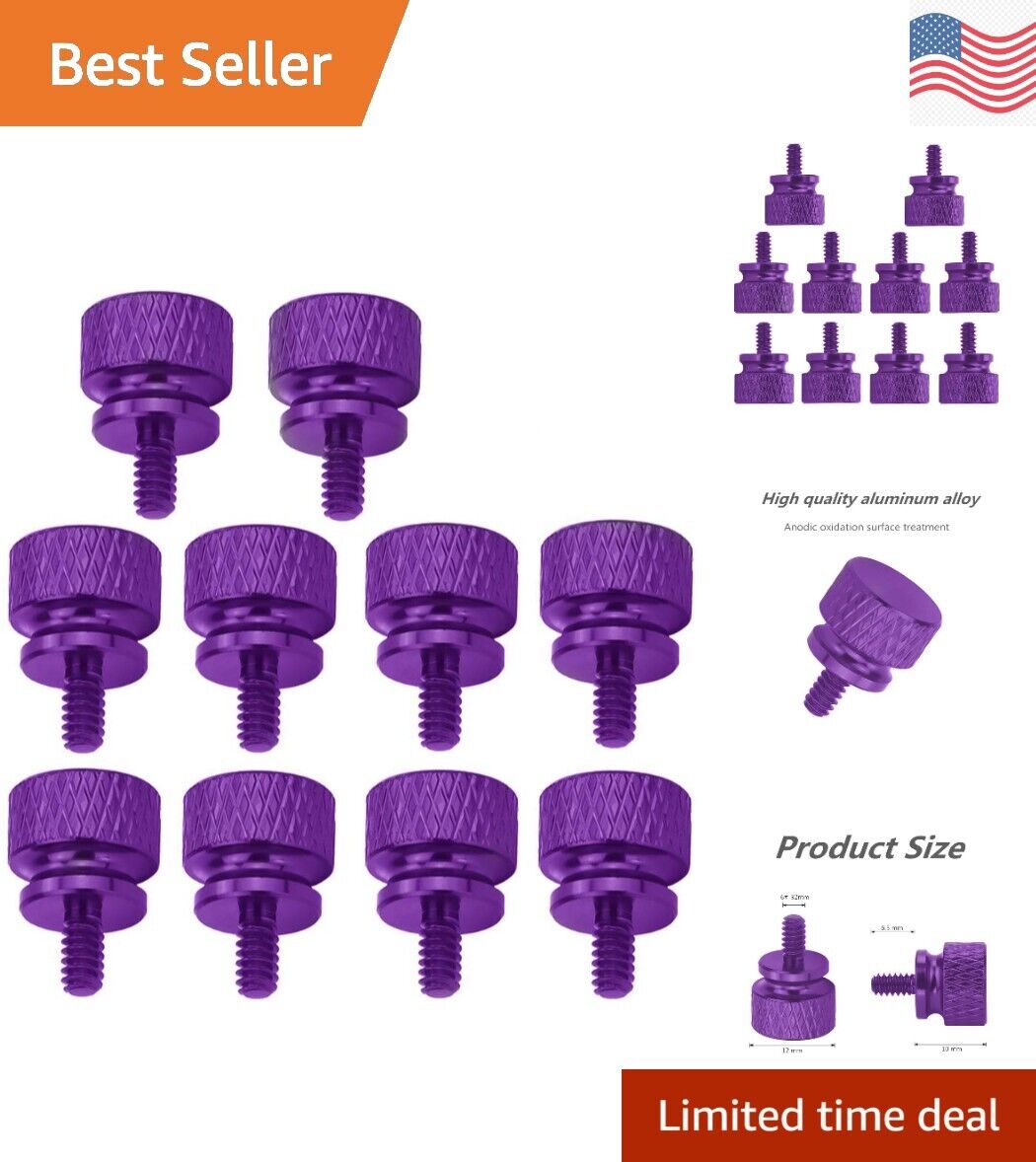 10-pcs Anodized Aluminum Computer Case Thumbscrews - High Quality - Purple