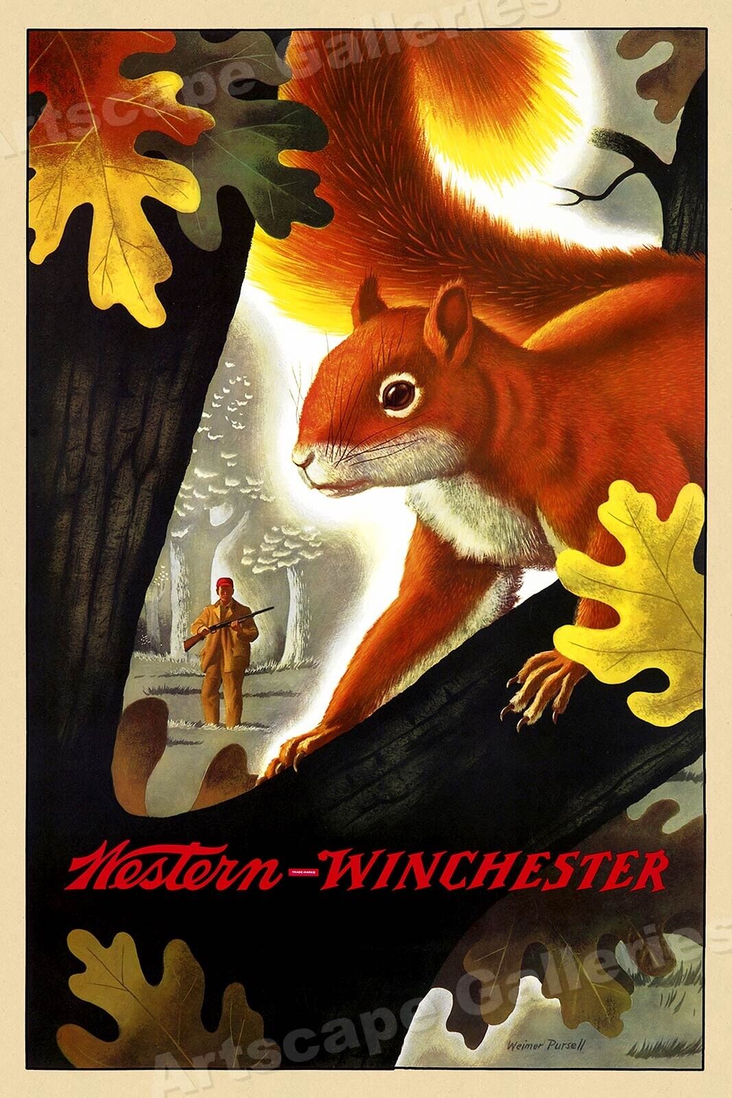 1955 Western Winchester Squirrel Hunting Vintage Style Poster - 16x24