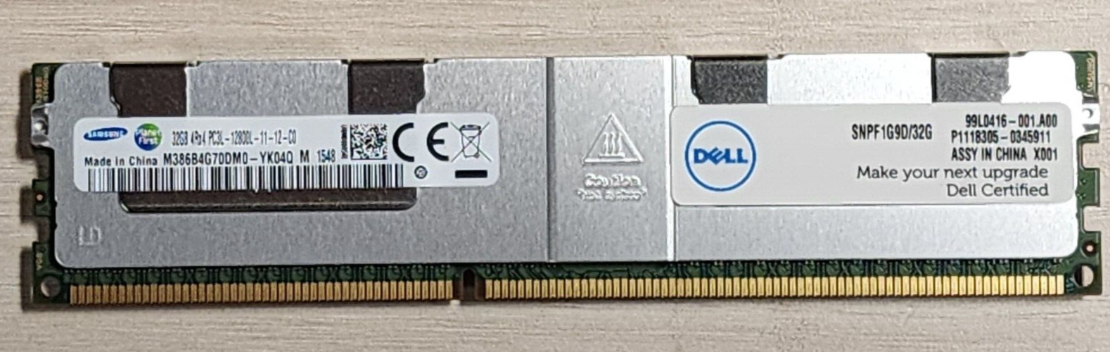 Dell 32GB (1x32GB) PC3L-12800L 4Rx4 RDIMM 1600MHz DDR3 - SNPF1G9D/32G