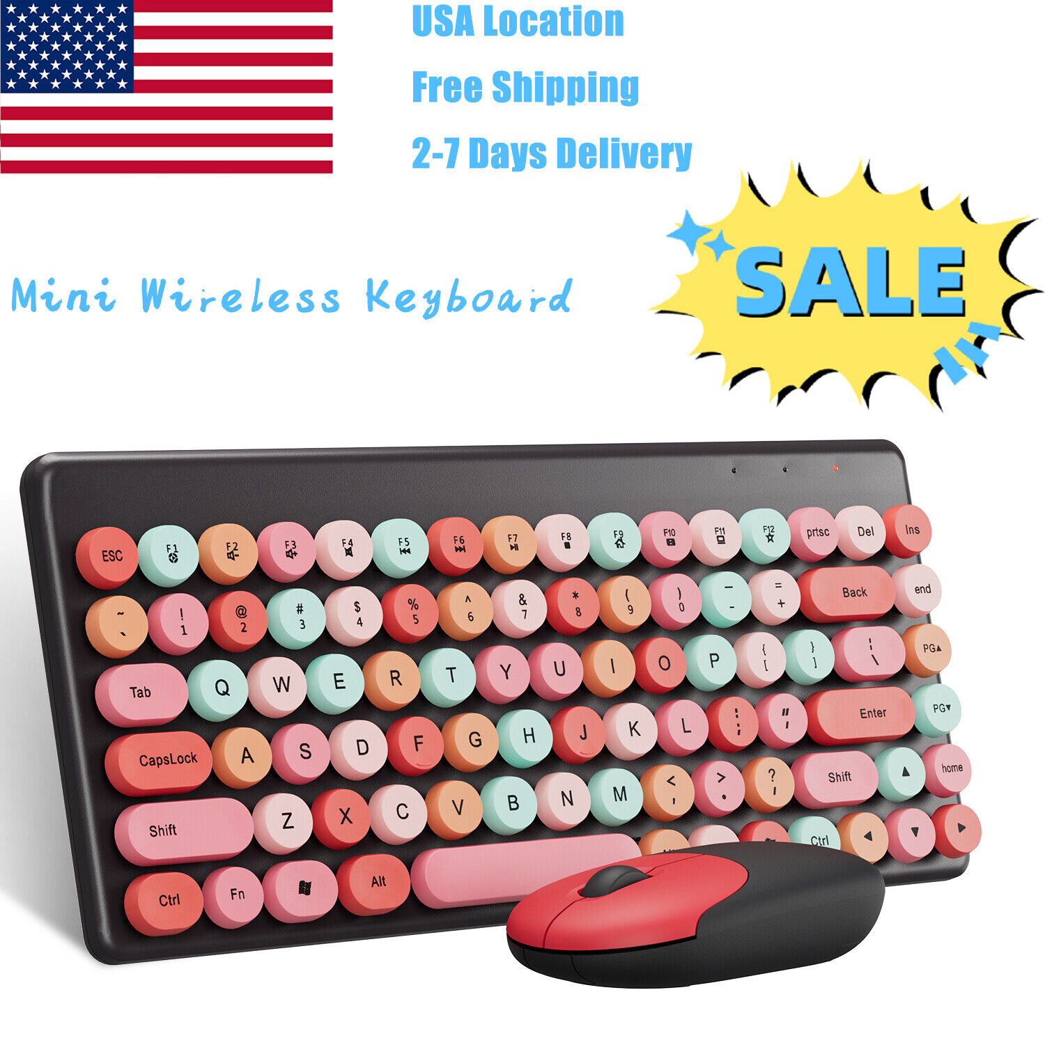 86 keys Wireless Keyboard & Mouse combo Compact, Cute Keyboards for PC Mac Gamer