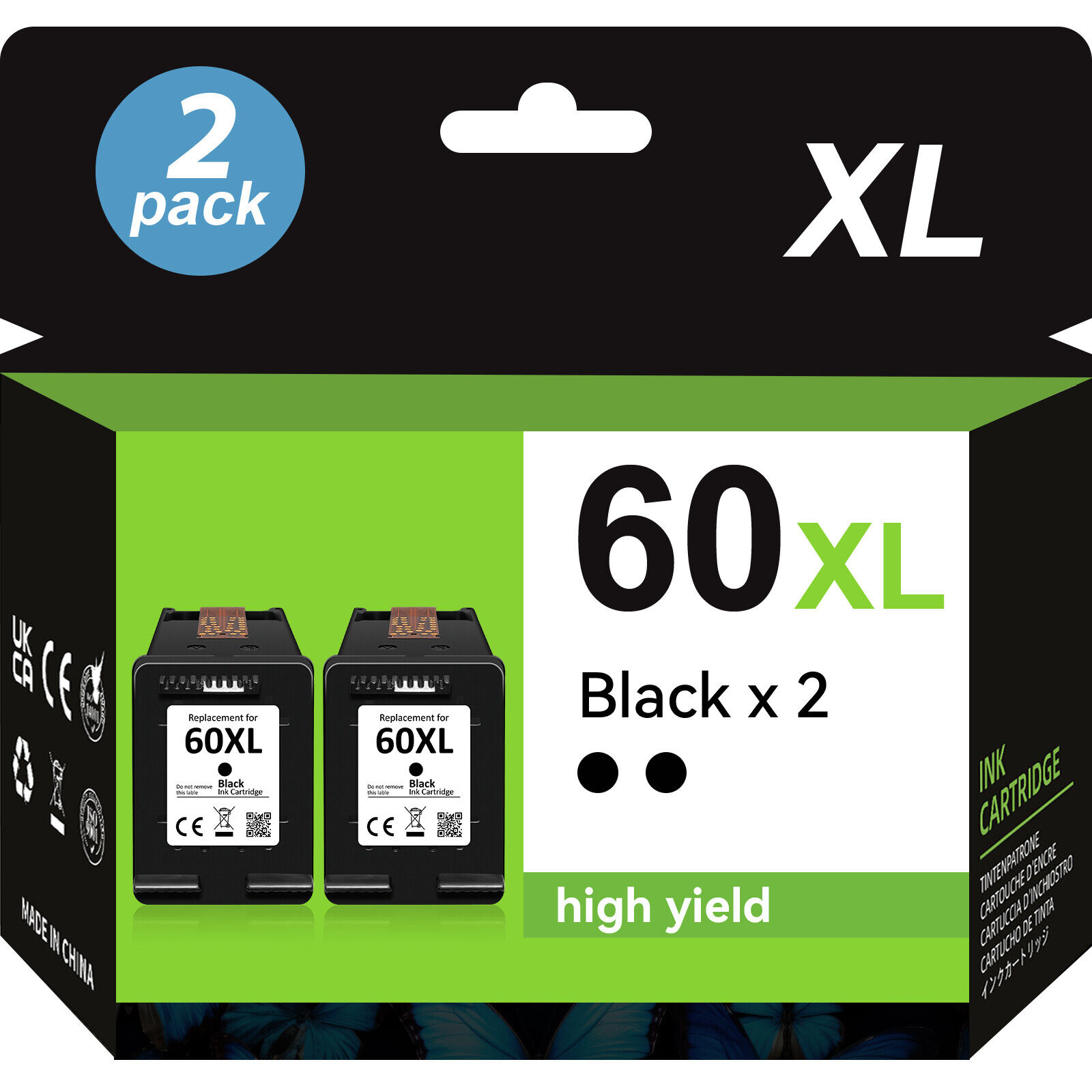 2 PK 60 XL Black Ink Cartridges CC641 For HP 60XL D2680 D1660 D2530 ENVY 100 110