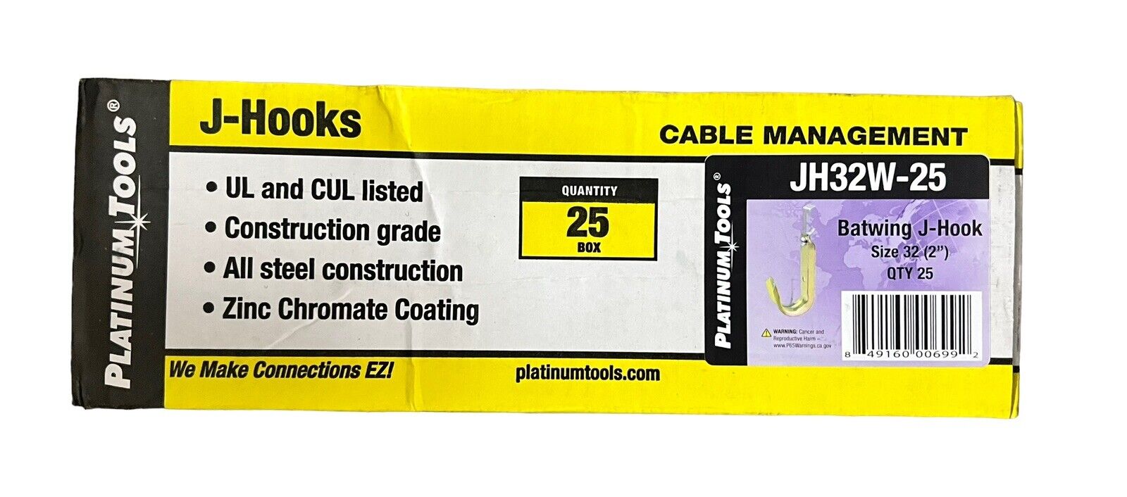 JH32-25 2 Inch Size 32 Standard All-Purpose J-Hooks Box of 25 Platinum Tools