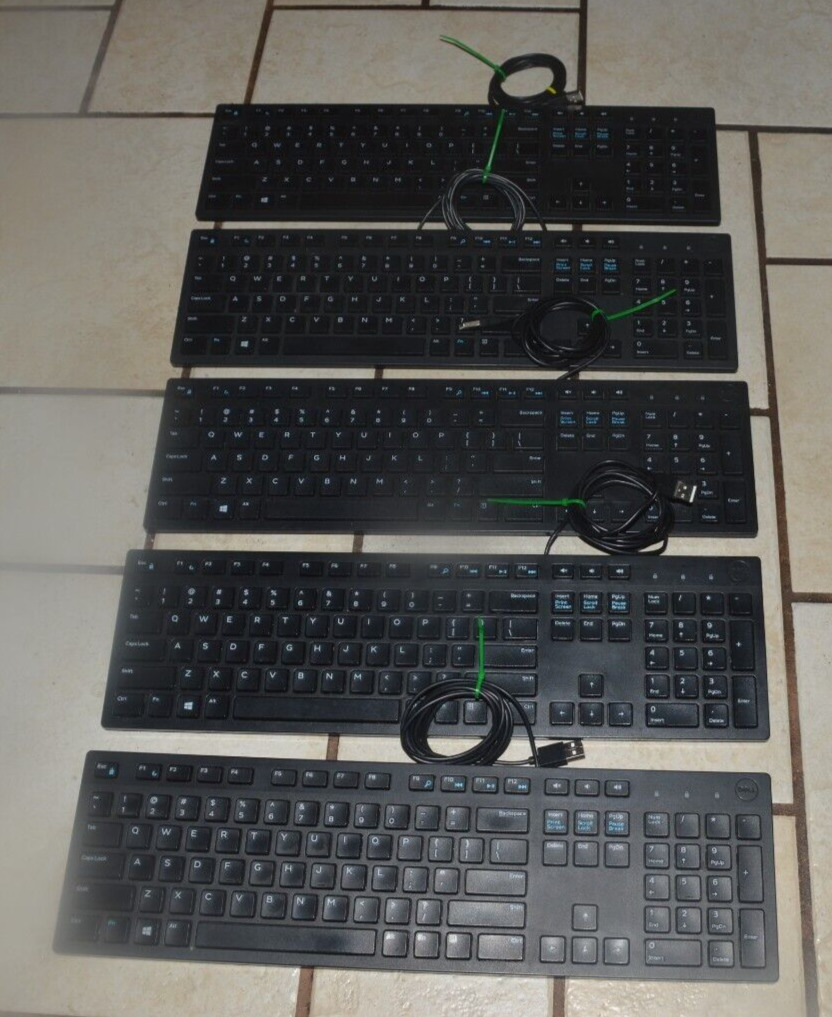 Lot of 5 Dell Slim Wired USB Keyboards