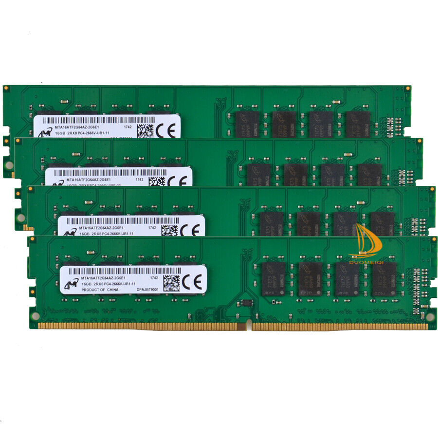 Micron 4x 16GB 2RX8 PC4-2666V DDR4 21300MHz 1.2V UDIMM Desktop Memory RAM # Kits