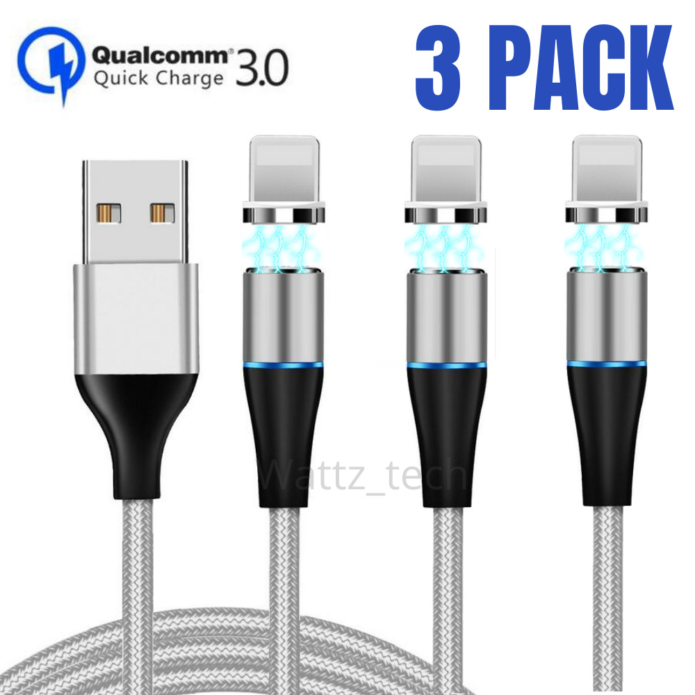 3Pack Magnetic 3A Fast Charging 3Ft 6Ft USB Cable For iPhone 13 12 11 Pro XR 8 7