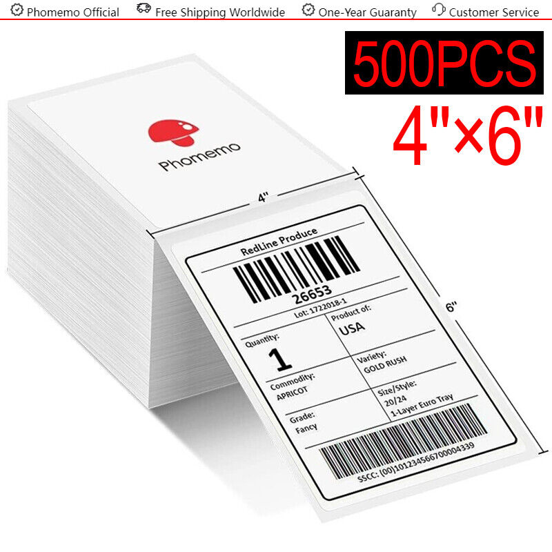Phomemo 4 x 6 Fan-fold 500pcs Direct Thermal Shipping Label Adhesive Paper