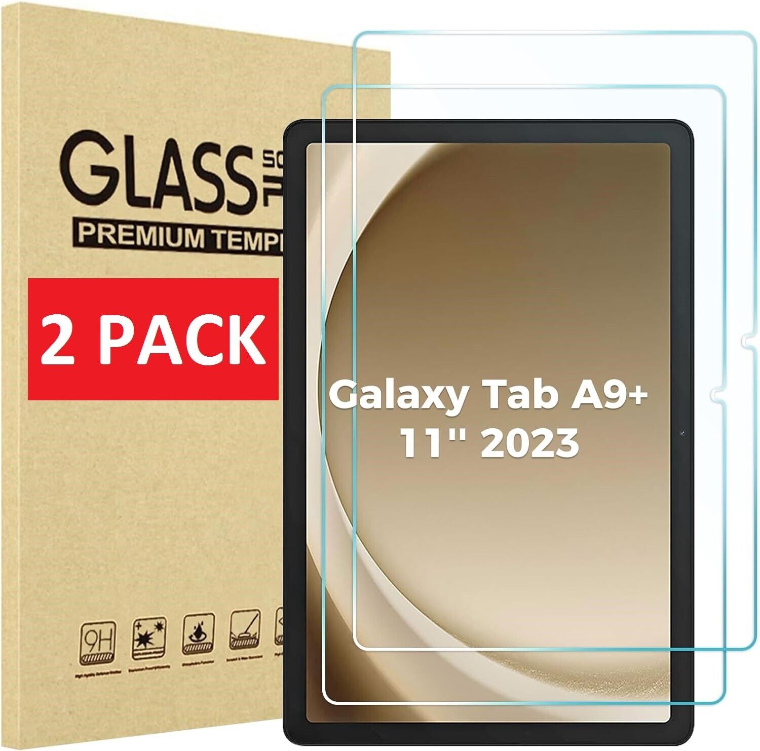 (2 Pack) Screen Cover For Samsung Galaxy Tab A9+ Screen Protector Tempered Glass
