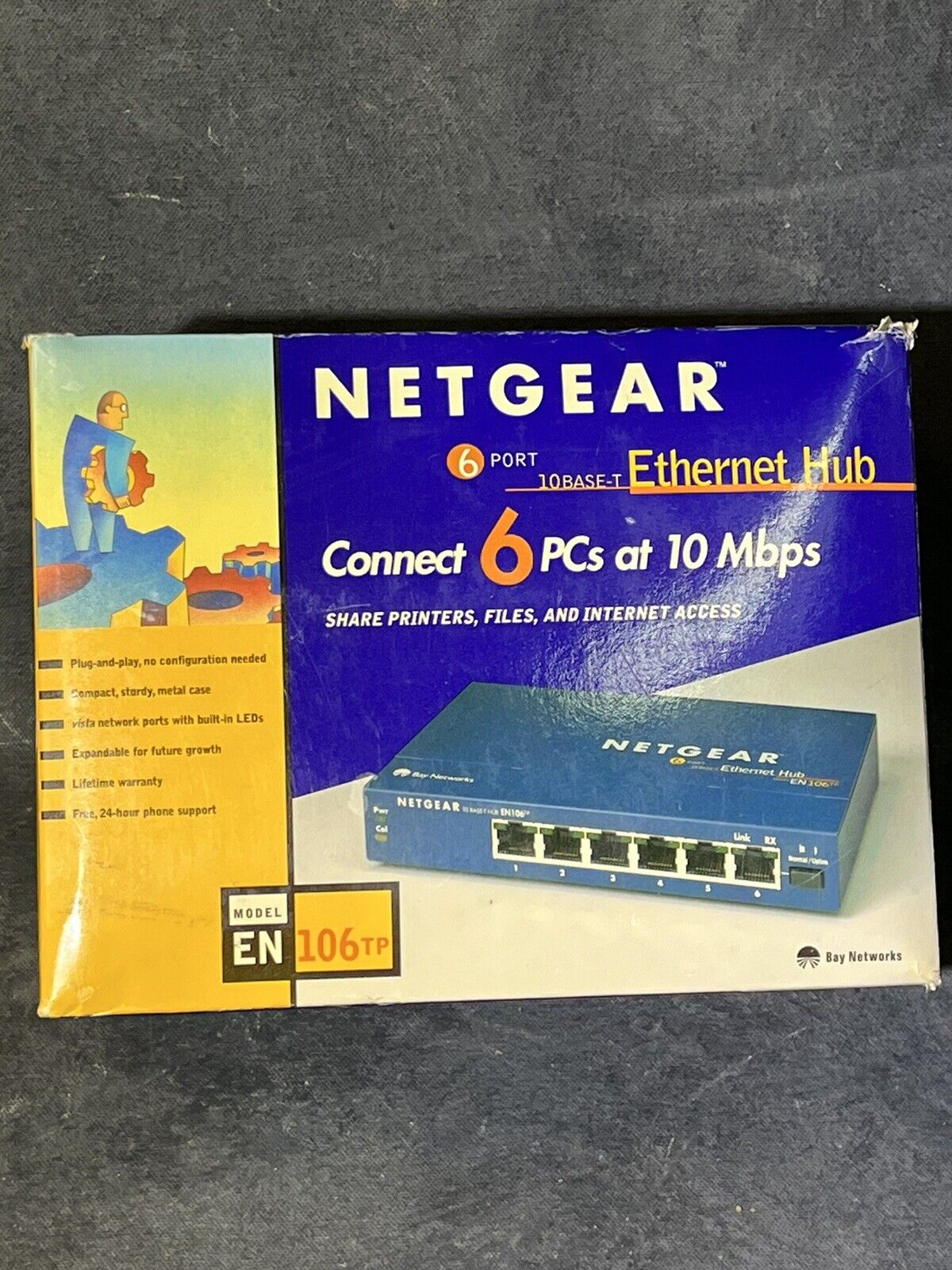 NIB Netgear EN106 Blue 4-Port 10 Mbps Ethernet Hub NEW