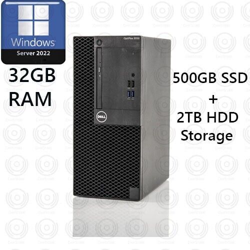 Dell Desktop Quad Core i5 7500 500GB SSD + 2TB HDD 32GB RAM Window Server 2022