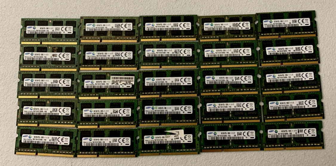 Lot of 25 Samsung 200GB (25x8GB) PC3L-12800S SO-DIMM Laptop Memory