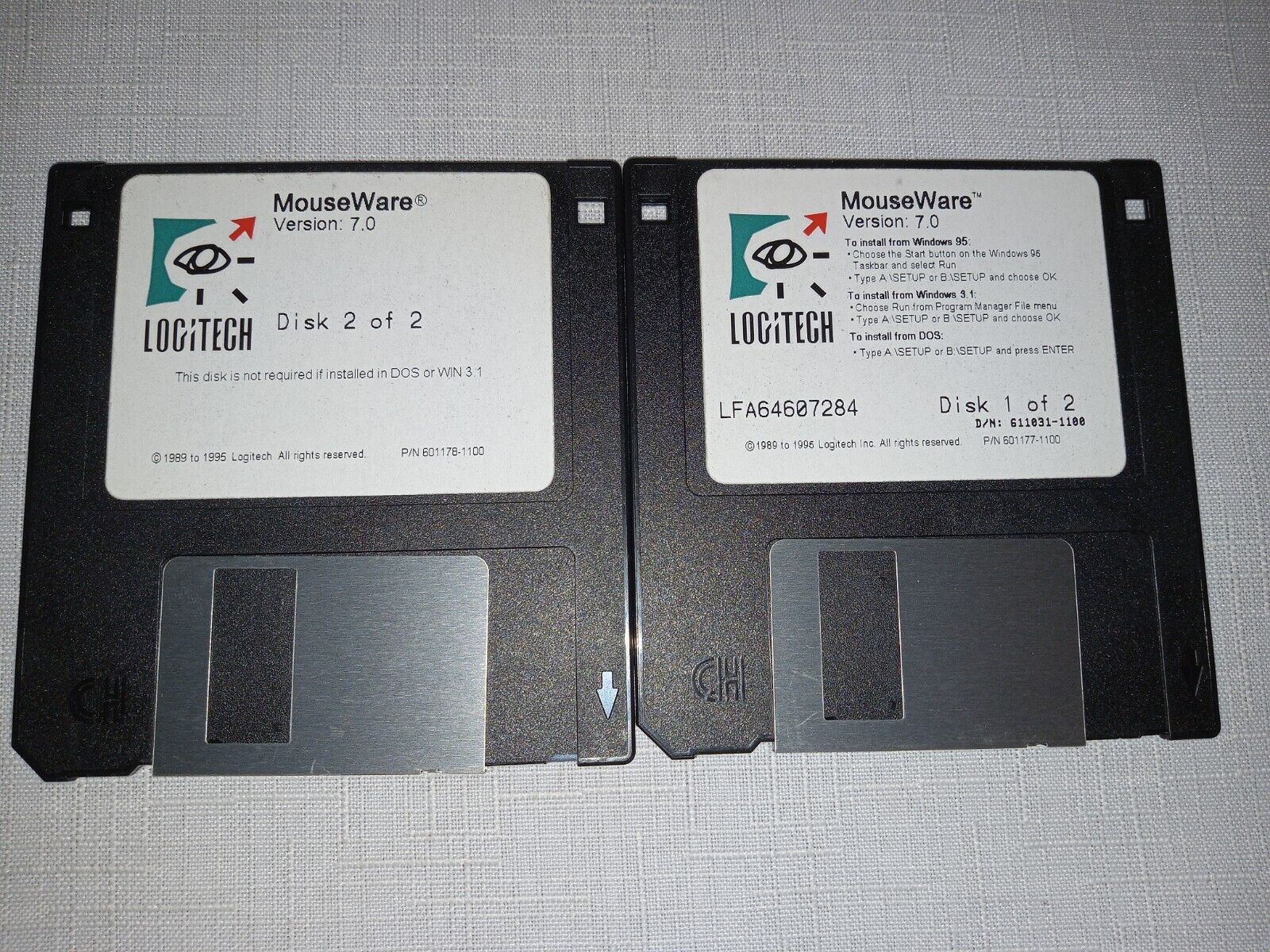 Logitech MouseWare 7.0 Installer, 2 floppy disks 1996, for Windows 3.1