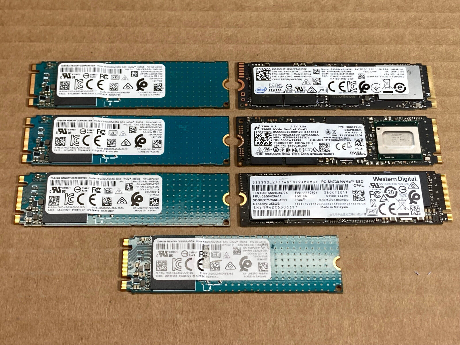 Lot of 7 -  256GB NVMe 2280 Mixed