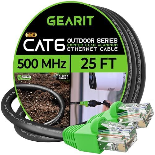 GearIT Cat6 Outdoor Ethernet Cable () CCA Copper Clad, 25 Feet Black