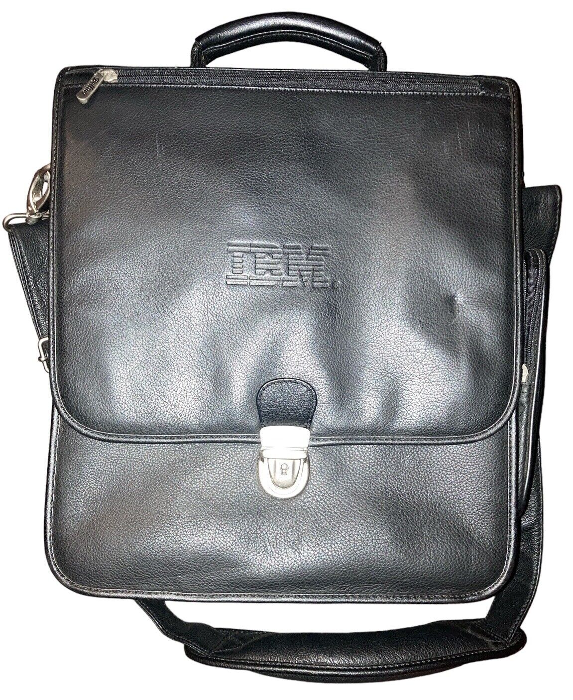Bellino IBM Travel Bag Black Genuine Leather Messenger Laptop Bag Carrying Case