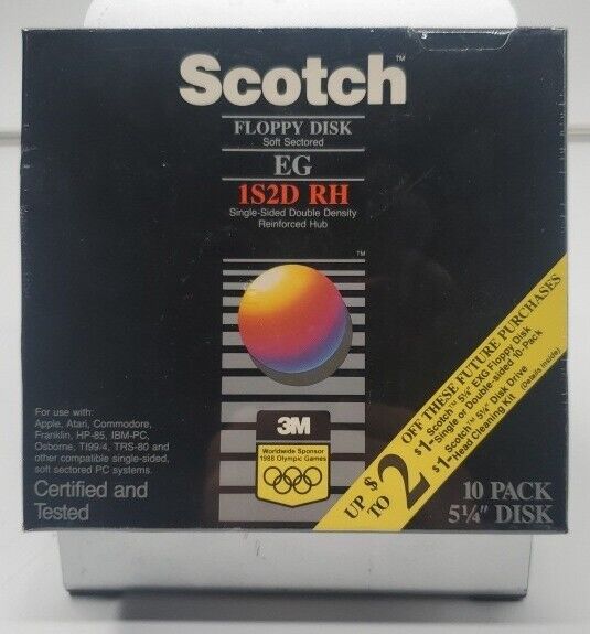 Box Of Ten  5 1/4 Inch Scotch Single Sided Double Density Floppy Disks