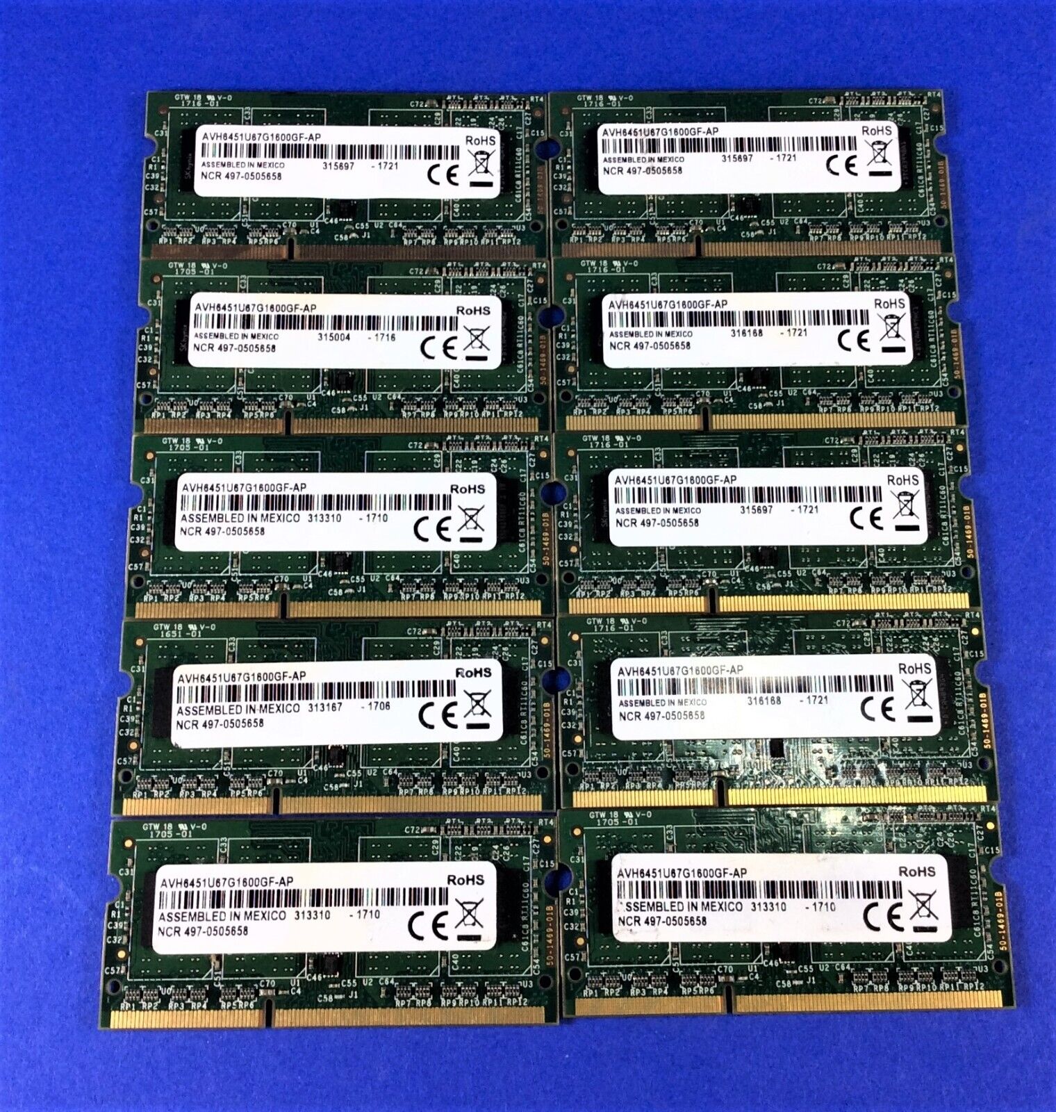 LOT OF 10 - 4GB, 1600MHz DDR3 L1600 SODIMM Memory Module NCR: 497-0505658