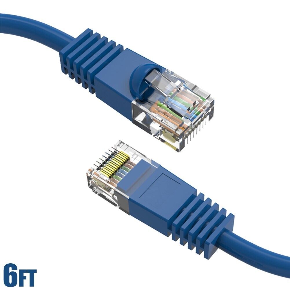6FT Cat5E RJ45 Network LAN Ethernet UTP Patch Cable Snagless Boot Copper Blue