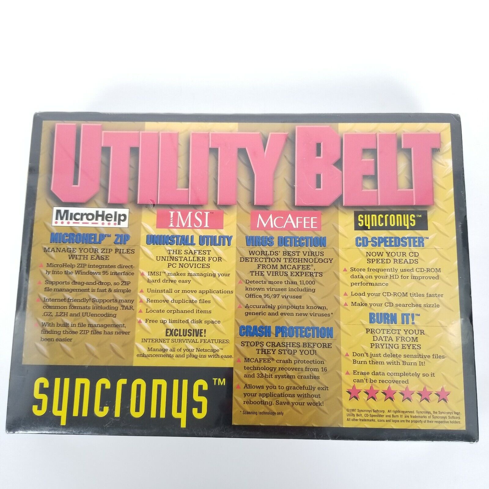 Syncronys 6 Utility Belt All-Star Windows 95 Utilities CD-ROM New Factory Sealed