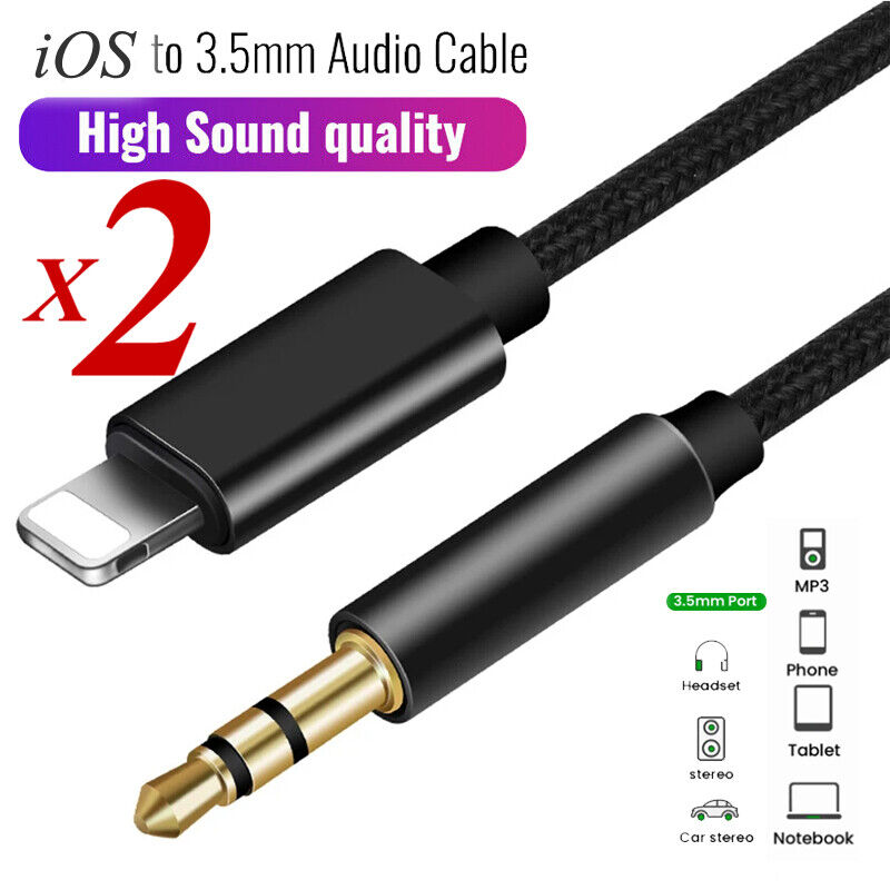 2x For iPhone 14 13 12 11Pro Max USB 3.1 iOS To 3.5mm AUX Audio Car Adapter Cord