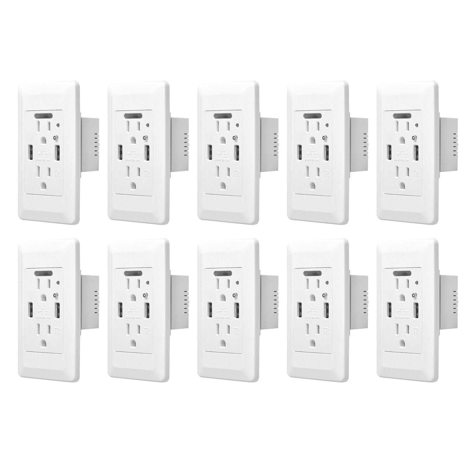 10 PK Dual USB Outlet High Speed Electrical Charger 4.2A Receptacle W/ LED Light