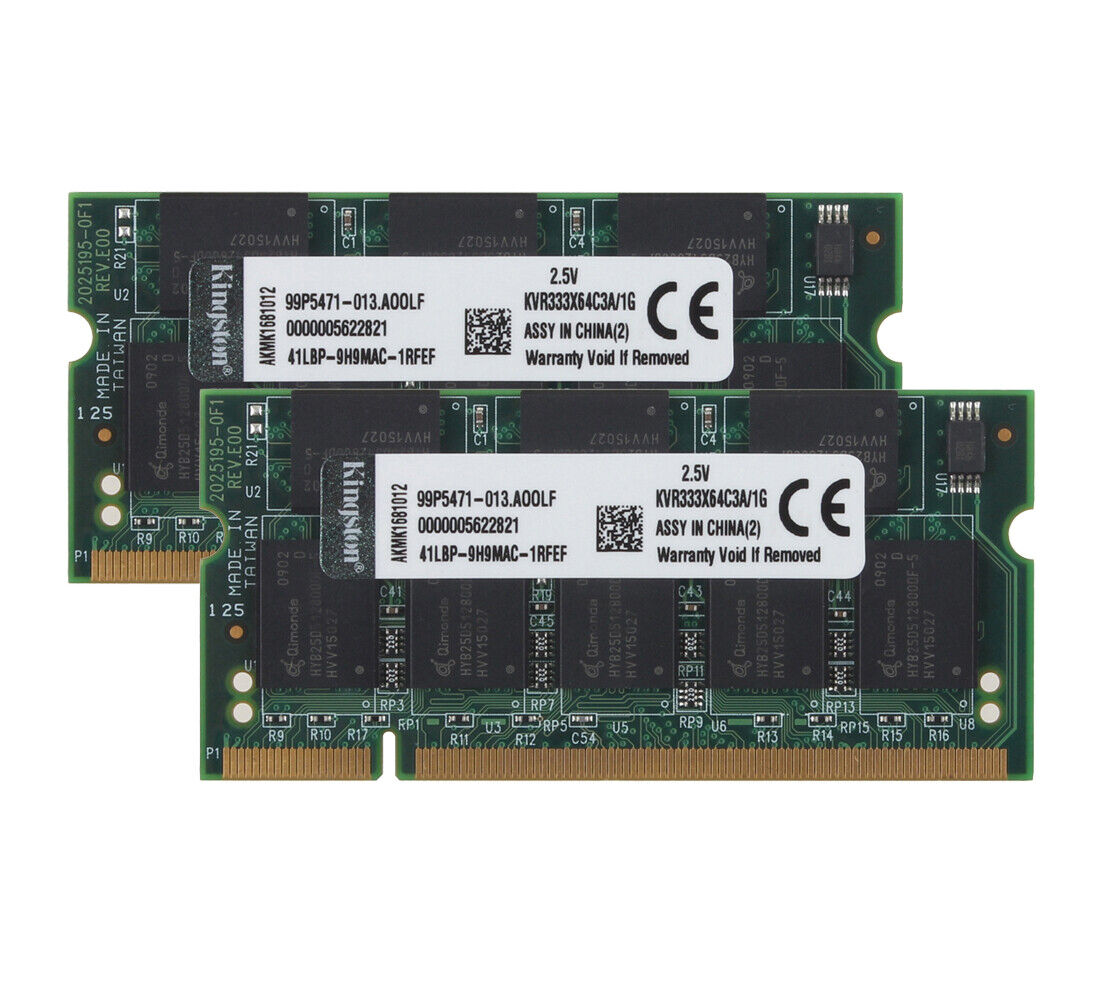 2GB (2x 1GB) Kingston RAM PC-2700 2Rx8 Laptop Memory SODIMM Intel CPU DDR 333Mhz