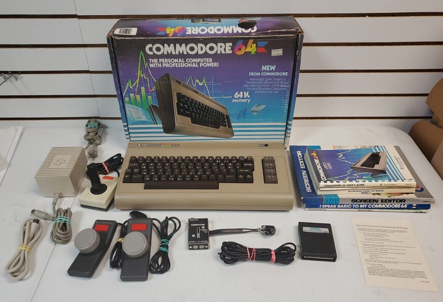 Commodore 64 Computer System w/Hookups & Box - Tested, Works #1 *READ*
