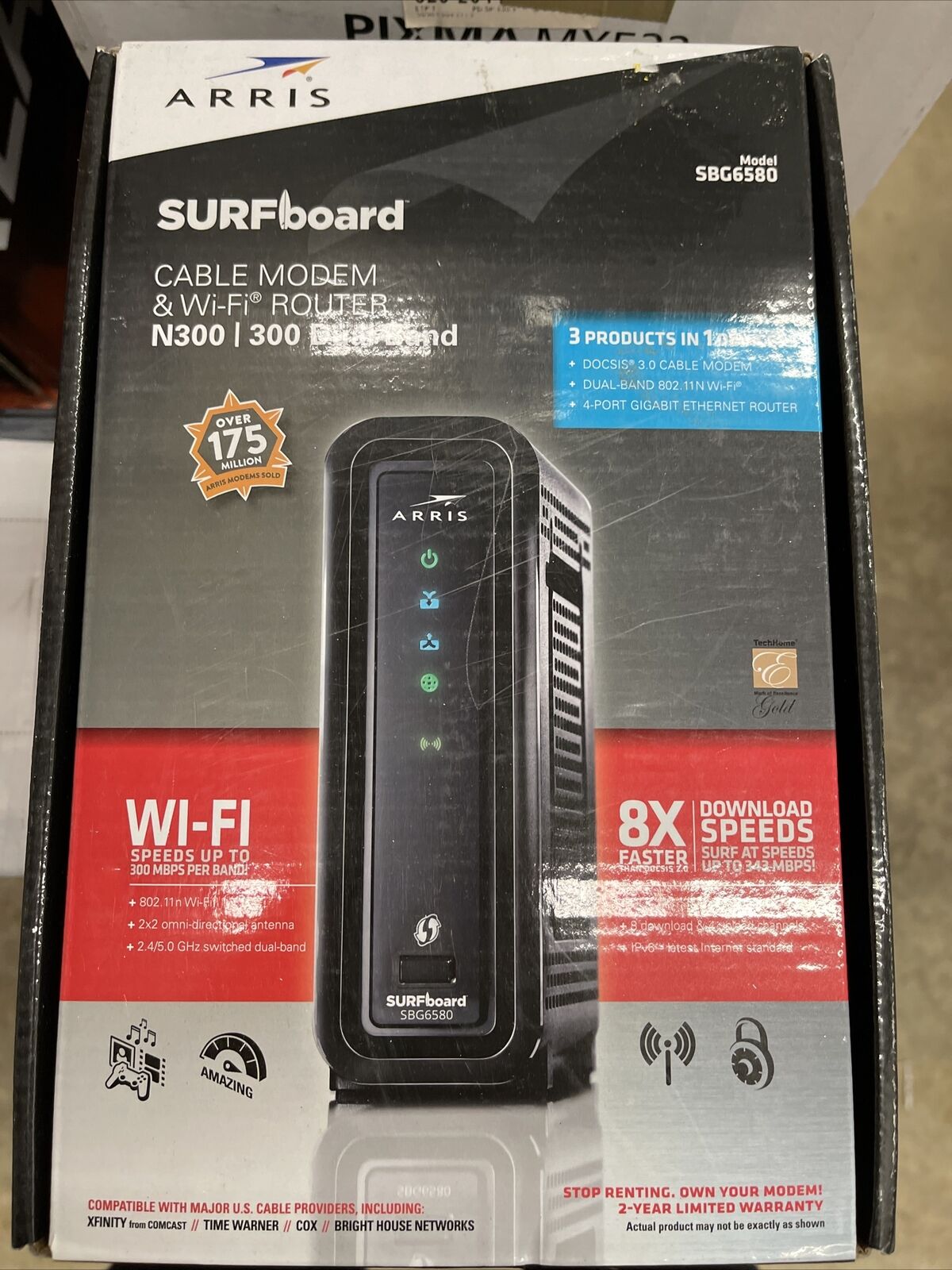 ARRIS Surfboard SBG6580-2 300 Mbps 4 Port Cable Modem and Wi-Fi Router Brand New