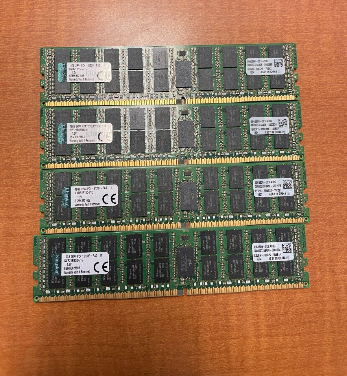Lot of 4 - KVR21R15D4/16 KINGSTON 16GB DDR4 2133 RDIMM 2Rx4 CL15 PC4-17000 1.2V
